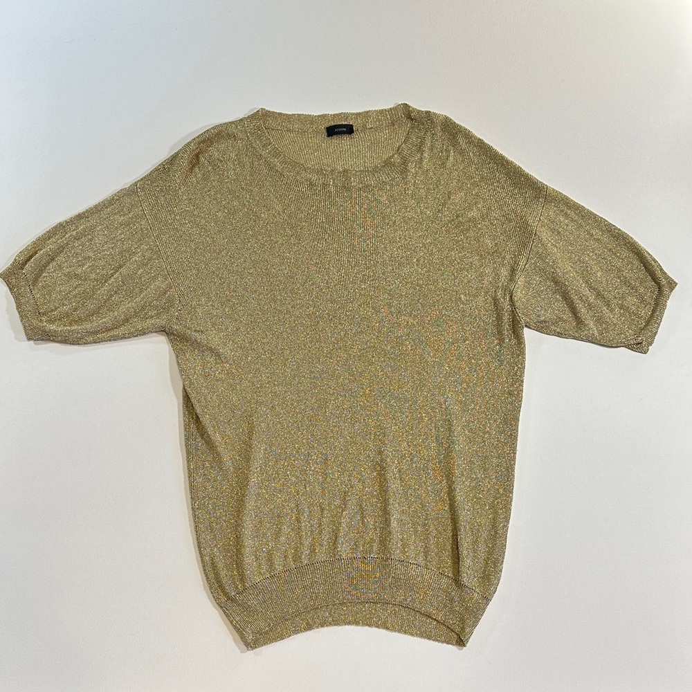 Joseph Metallic Gold Knit Sweater Top Short Sleeve Size L